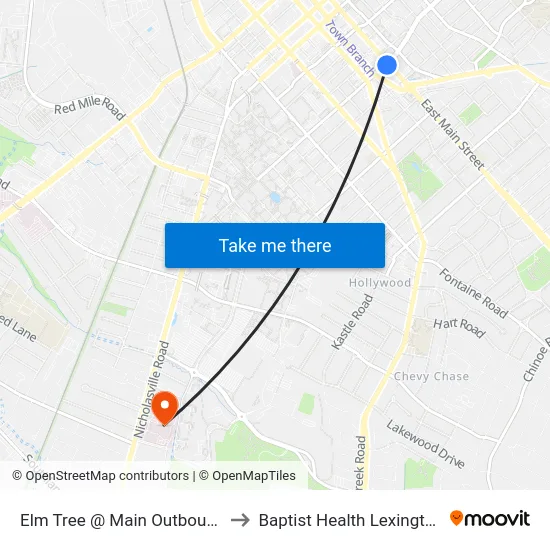 Elm Tree @ Main Outbound to Baptist Health Lexington map