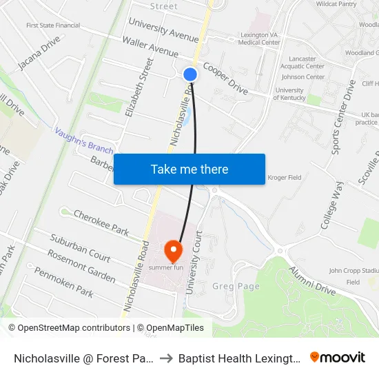 Nicholasville @ Forest Park to Baptist Health Lexington map