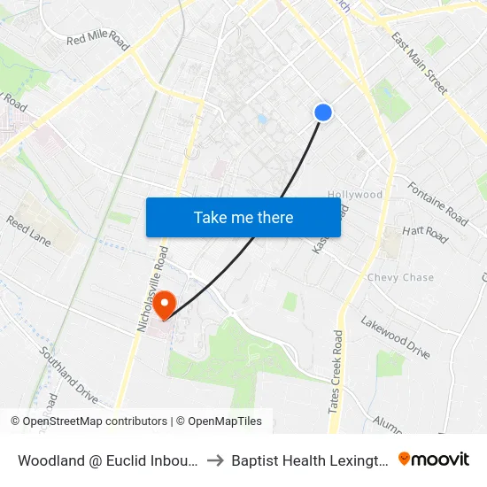Woodland @ Euclid Inbound to Baptist Health Lexington map