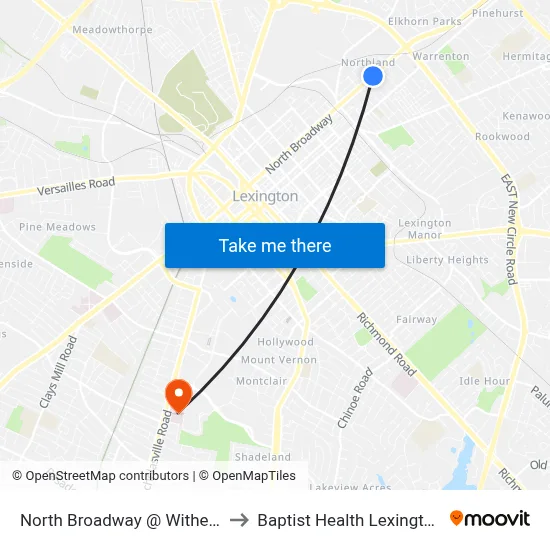 North Broadway @ Withers to Baptist Health Lexington map