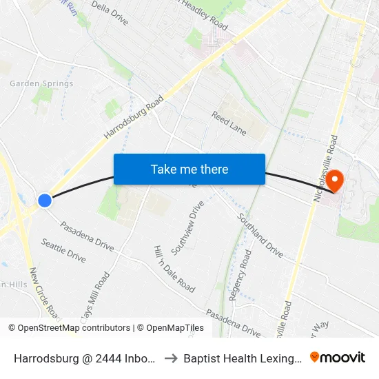 Harrodsburg @ 2444 Inbound to Baptist Health Lexington map