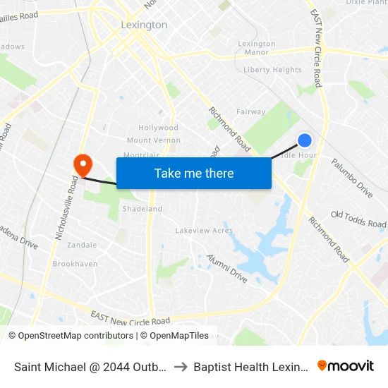 Saint Michael @ 2044 Outbound to Baptist Health Lexington map