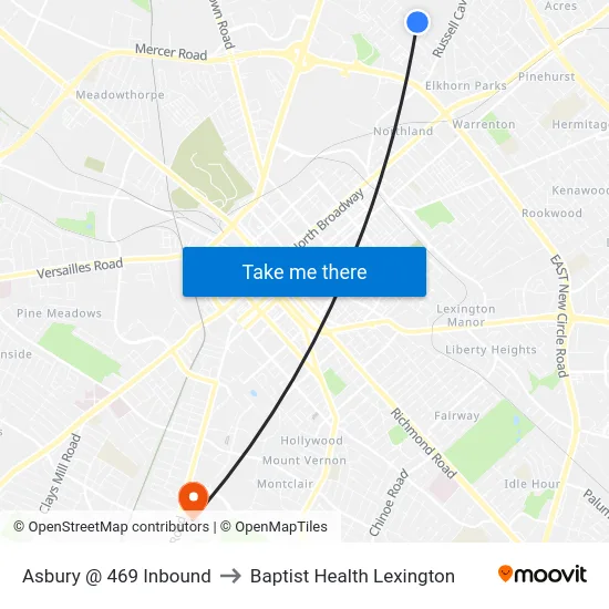Asbury @ 469 Inbound to Baptist Health Lexington map