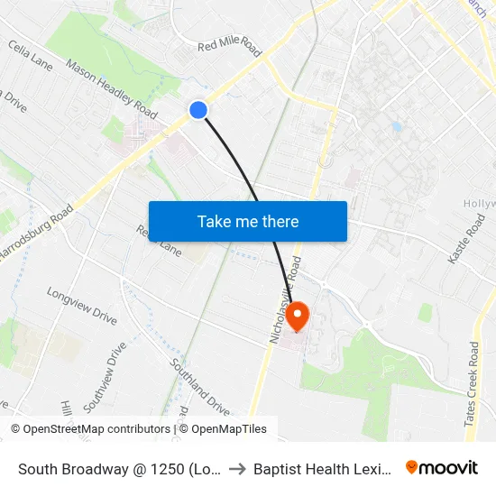 South Broadway @ 1250 (Logan'S) to Baptist Health Lexington map