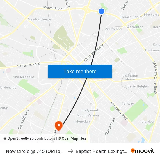 New Circle @ 745 (Old Ibm) to Baptist Health Lexington map