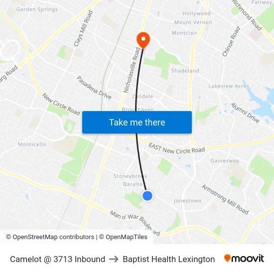Camelot @ 3713 Inbound to Baptist Health Lexington map