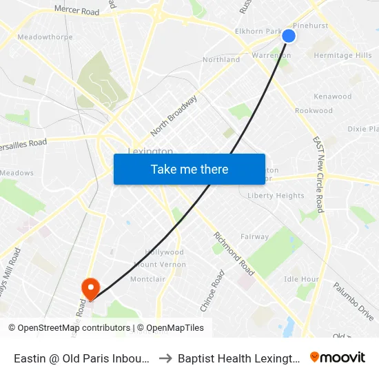 Eastin @ Old Paris Inbound to Baptist Health Lexington map