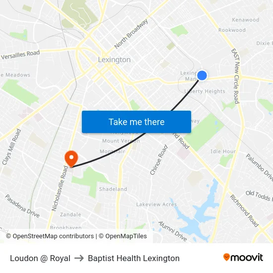 Loudon @ Royal to Baptist Health Lexington map
