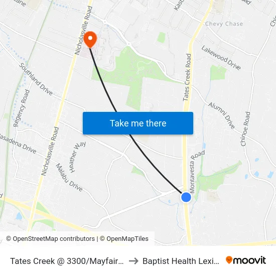 Tates Creek @ 3300/Mayfair Manor to Baptist Health Lexington map