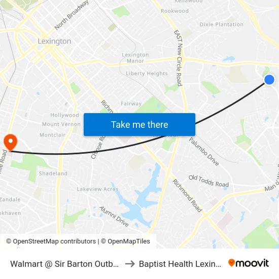 Walmart @ Sir Barton Outbound to Baptist Health Lexington map