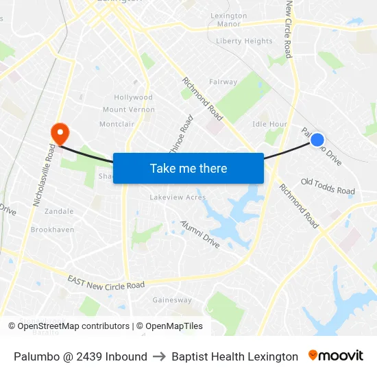 Palumbo @ 2439 Inbound to Baptist Health Lexington map