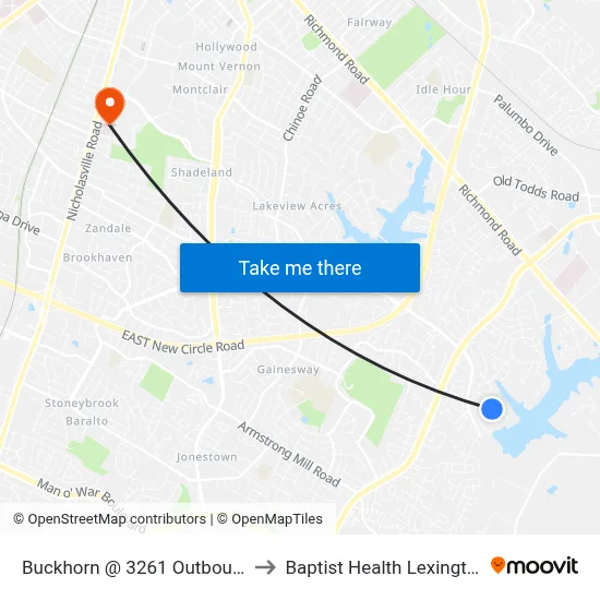 Buckhorn @ 3261 Outbound to Baptist Health Lexington map