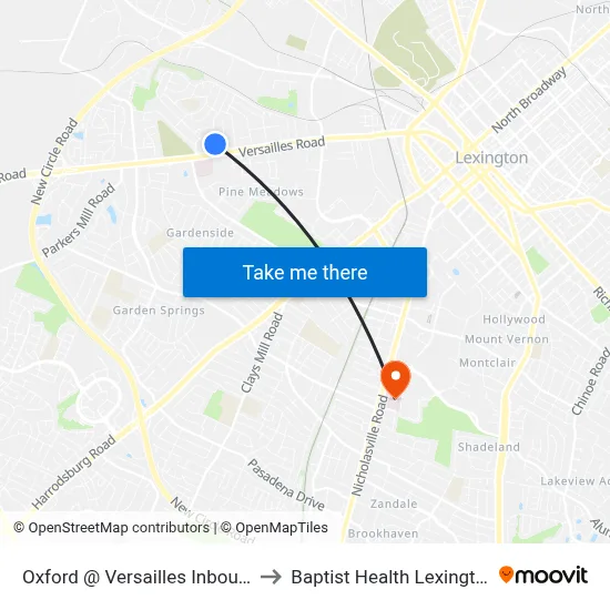 Oxford @ Versailles Inbound to Baptist Health Lexington map