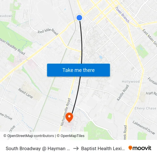 South Broadway @ Hayman Avenue to Baptist Health Lexington map