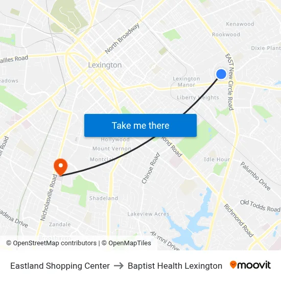 Eastland Shopping Center to Baptist Health Lexington map