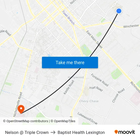 Nelson @ Triple Crown to Baptist Health Lexington map