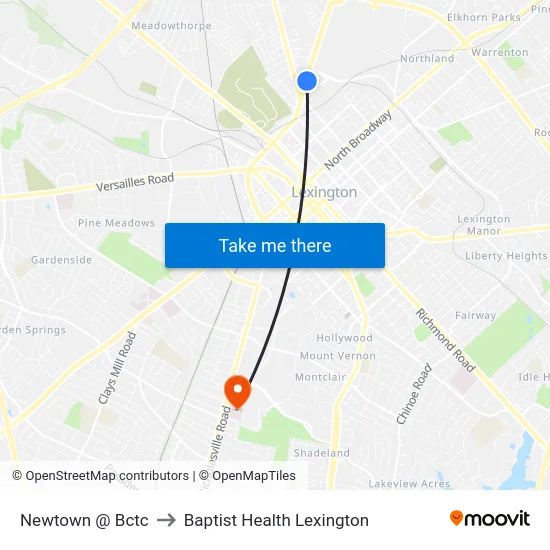 Newtown @ Bctc to Baptist Health Lexington map