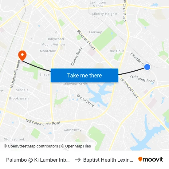 Palumbo @ Ki Lumber Inbound to Baptist Health Lexington map