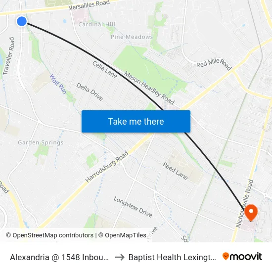 Alexandria @ 1548 Inbound to Baptist Health Lexington map