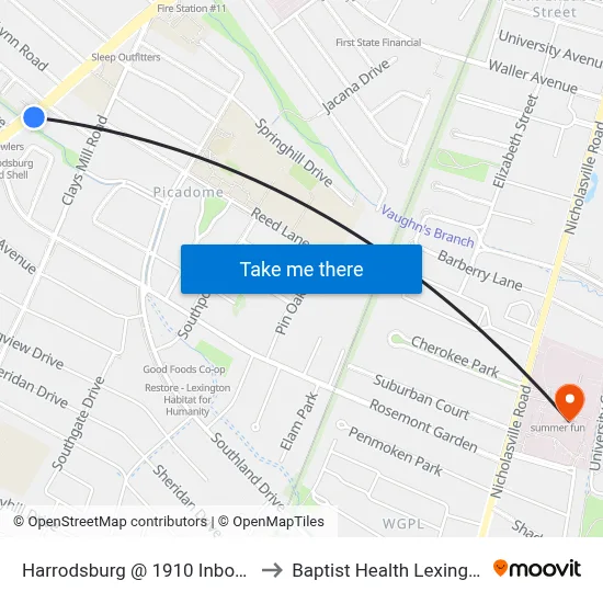 Harrodsburg @ 1910 Inbound to Baptist Health Lexington map
