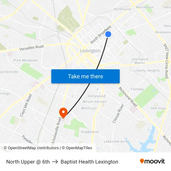 North Upper @ 6th to Baptist Health Lexington map