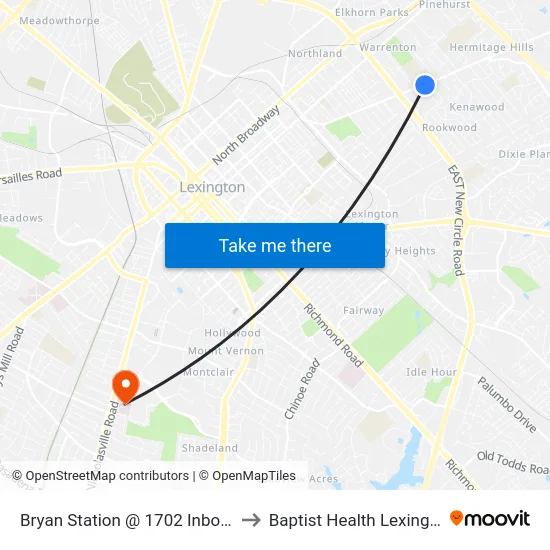 Bryan Station @ 1702 Inbound to Baptist Health Lexington map