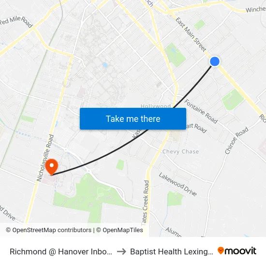 Richmond @ Hanover Inbound to Baptist Health Lexington map