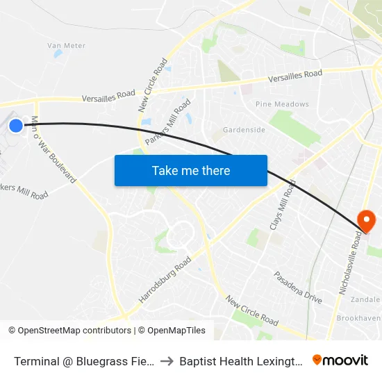 Terminal @ Bluegrass Field to Baptist Health Lexington map