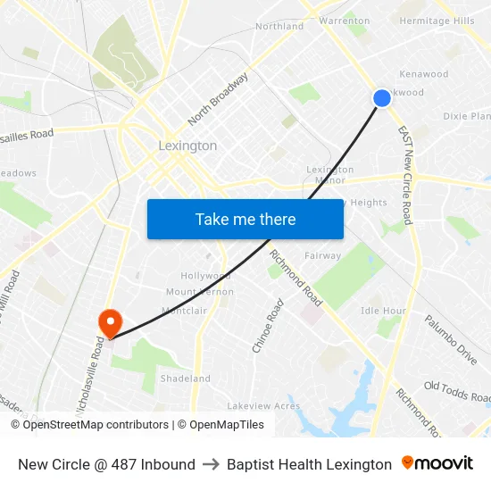New Circle @ 487 Inbound to Baptist Health Lexington map