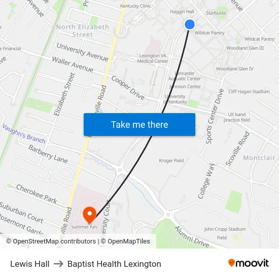 Lewis Hall to Baptist Health Lexington map