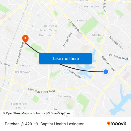 Patchen @ 420 to Baptist Health Lexington map