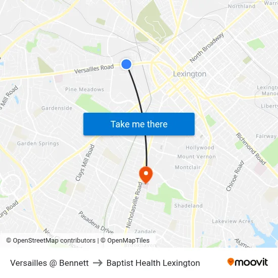Versailles @ Bennett to Baptist Health Lexington map