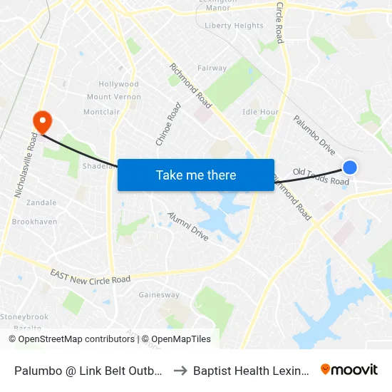 Palumbo @ Link Belt Outbound to Baptist Health Lexington map