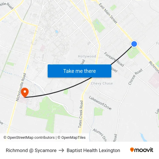 Richmond @ Sycamore to Baptist Health Lexington map