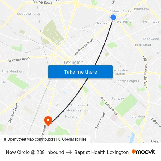 New Circle @ 208 Inbound to Baptist Health Lexington map