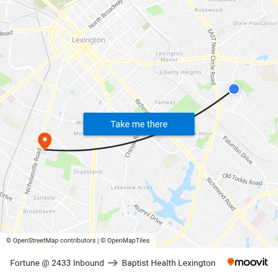 Fortune @ 2433 Inbound to Baptist Health Lexington map