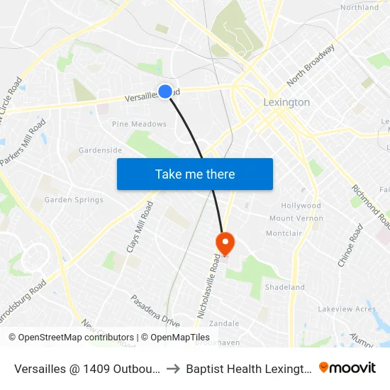 Versailles @ 1409 Outbound to Baptist Health Lexington map