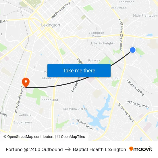 Fortune @ 2400 Outbound to Baptist Health Lexington map