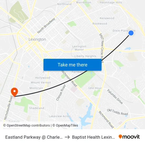 Eastland Parkway @ Charleston to Baptist Health Lexington map