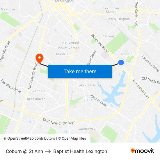 Coburn @ St Ann to Baptist Health Lexington map