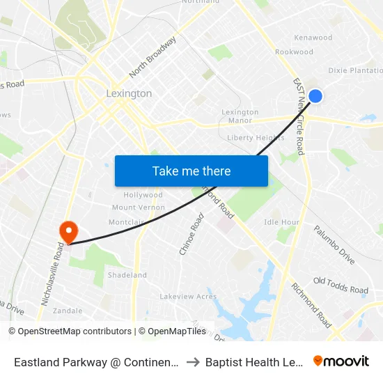 Eastland Parkway @ Continental Square to Baptist Health Lexington map