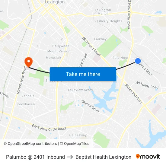 Palumbo @ 2401 Inbound to Baptist Health Lexington map