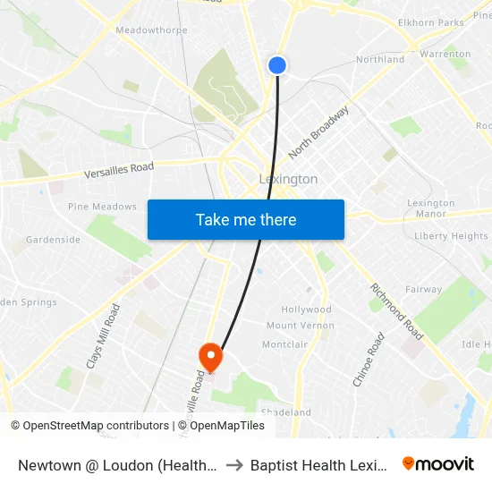 Newtown @ Loudon (Health Dept) to Baptist Health Lexington map