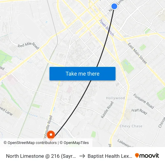 North Limestone @ 216 (Sayre School) to Baptist Health Lexington map