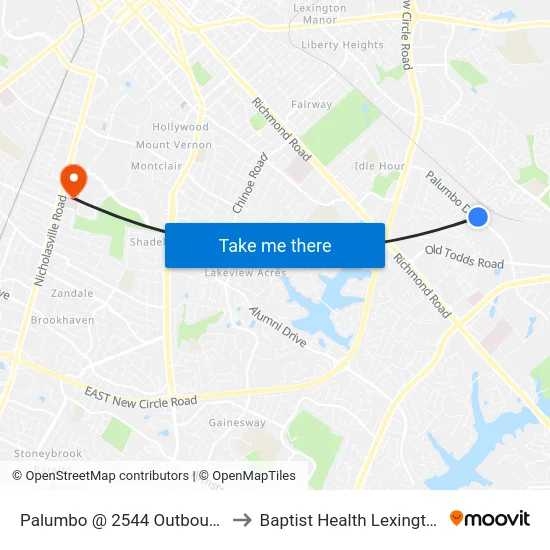 Palumbo @ 2544 Outbound to Baptist Health Lexington map