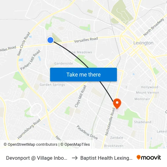 Devonport @ Village Inbound to Baptist Health Lexington map