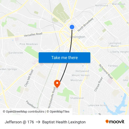 Jefferson @ 176 to Baptist Health Lexington map