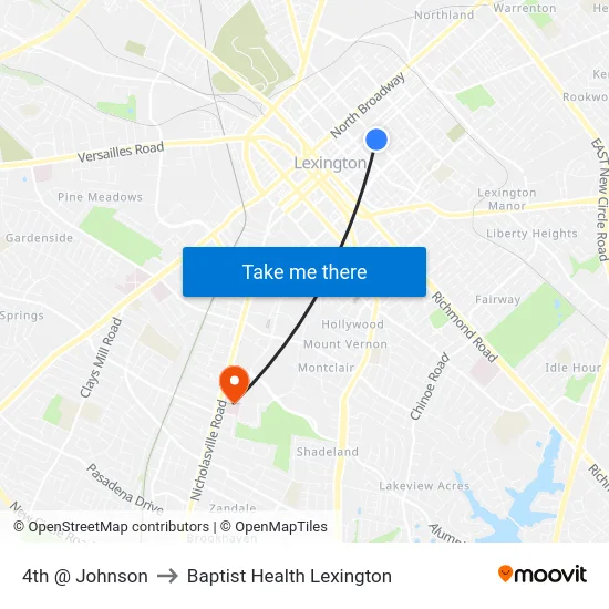 4th @ Johnson to Baptist Health Lexington map
