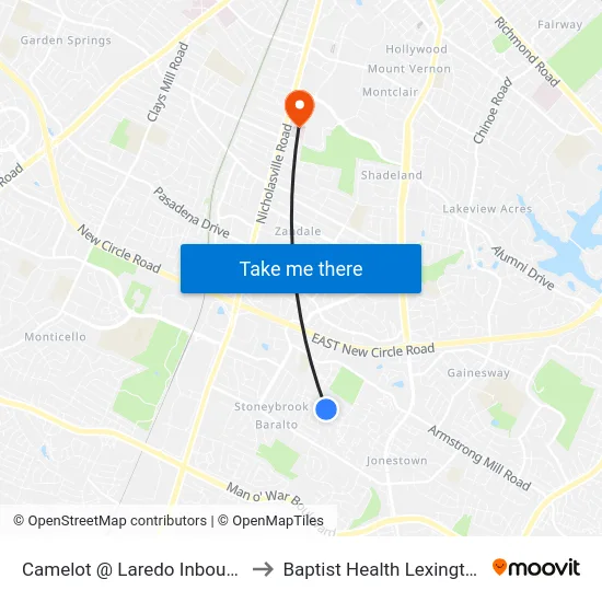 Camelot @ Laredo Inbound to Baptist Health Lexington map
