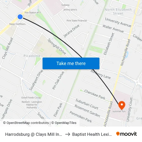 Harrodsburg @ Clays Mill Inbound to Baptist Health Lexington map